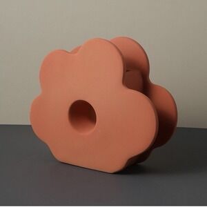 Flower-Shaped vase, French Vintage Fower Vessel, Large Matte Red Ceramic Vase